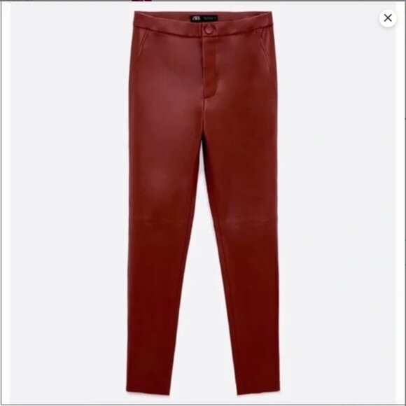 ZARA Burgundy faux Leather Pants size XL. Fall Wardrobe Must-Have - Picture 1 of 12